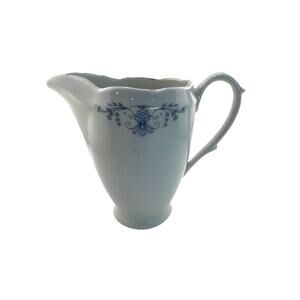 Vintage Crown Staffordshire England Creamer With Blue Floral Design & Silver Rim